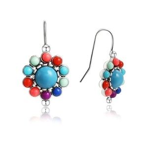 NIP Flower Shape Colorful Synthetic Gems Decor Hook Earrings